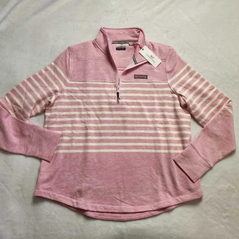 NEW PINK VINEYARD VINES DREAMCLOTH PLACED STRIPE RELAXED SHEP SHIRT SWEATER - Picture 1 of 12